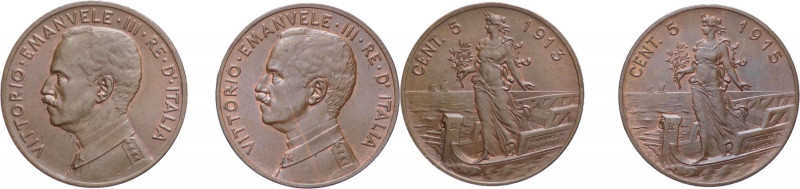 Regno d'Italia - Vittorio Emanuele III (1900-1943) - lotto di 2 monete: 5 centes...