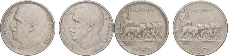 Regno d'Italia - Vittorio Emanuele III (1900-1943) - lotto di 2 monete da 50 cen...