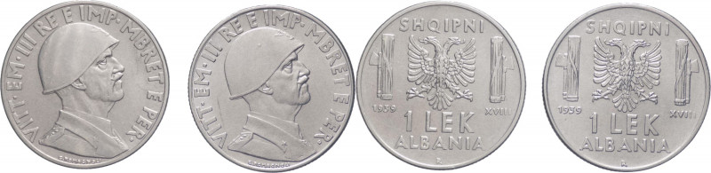 Albania - Vittorio Emanuele III (1939-1943) - lotto di 2 monete da 1 lek 1939 ma...