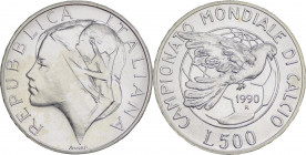 Repubblica Italiana (dal 1946) - Monetazione in lire (1946-2001) 500 lire 1989 "Mondiali di calcio 1990" - in cofanetto dell'Istituto Poligrafico dell...