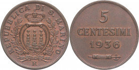 San Marino - Vecchia Monetazione (1864-1938) - 5 centesimi 1936 - Gig.41 - Cu 

FDC

SPEDIZIONE SOLO IN ITALIA - SHIPPING ONLY IN ITALY