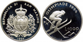 San Marino - Nuova Monetazione (dal 1972) - Anno 1994 - Moneta Celebrativa da Lire 10000 - Olimpiadi invernali di Lillehammer 1994 in astuccio di vell...