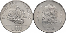 San Marino - Nuova Monetazione (dal 1972) - Monetazione in lire (1972-2001) - 1000 lire 1978 Tolstoj - Gig. 182 - Ag 

FDC

SPEDIZIONE IN TUTTO IL...
