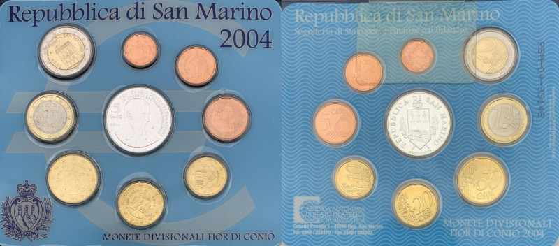 San Marino - Monetazione in Euro (dal 2001) - Serie 2004 composta da 9 Valori co...