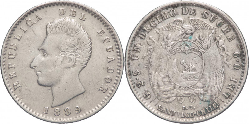 Ecuador - Repubblica (dal 1830) - 1/10 di sucre 1889 - KM# 50 - Ag

mBB 

SP...