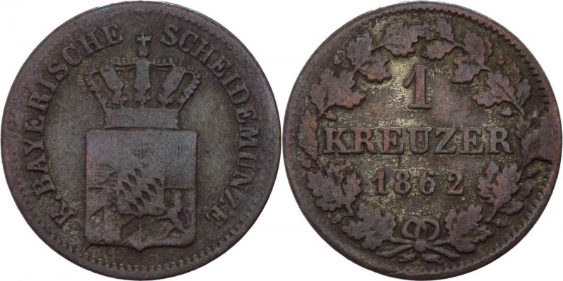 Germania - Regno di Baviera - Maximilian II (1848-1864) - 1 kreuzer 1862 - AKS #...