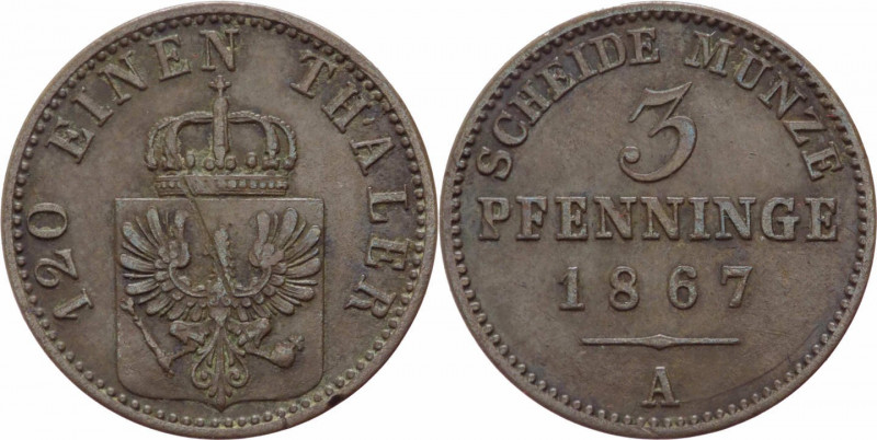 Germania - Regno di Prussia - Wilhelm I (1861-1888) - 3 Pfenninge 1867 A - KM# 4...