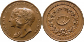 Umberto I (1878-1900) - preregno 1868 - Medaglia emessa per le Nozze con Margherita di Genova - Martini 2955 - R (RARO) - AE - colpo al bordo - gr. 64...