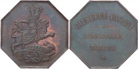 Italia - Medaglia ottagonale coniata, realizzata verso la fine del XIX secolo per la Ditta Giuseppe Pagani di Torino - Ae -gr. 6,34; Ø 29x29 mm - RARA...