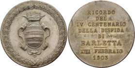 Puglia - Medaglia commemorativa del IV centenario della disfida di Barletta 1903 - Ae argentato - gr. 29,50 - Ø mm 39,3

SPL/FDC

SPEDIZIONE SOLO ...