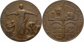 Medaglia - Vittorio Emanuele III (1900-1943) Trieste - Centesimo anniversario della RAS - Riunione Adriatica di Sicurtà - 1938 XVI - Rara - Ae - gr.78...
