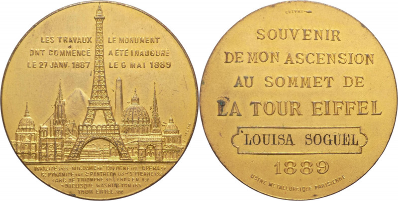 Francia - Medaglia inaugurazione Tour Eiffel - 1889 Ae dorato - gr. 41,70, Ø 42 ...