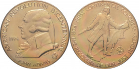Stati Uniti d'America (dal 1776) - medaglia 1974 raffigurante il presidente John Adams - per i 200 anni del primo Congresso Continentale - 30 g; Ø 41 ...