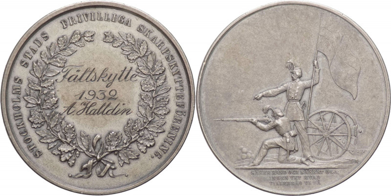 Svezia - medaglia premio per il tiro al bersaglio - 1932 Ag - gr. 14,87, Ø 31 mm...