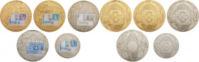 Germania - lotto di 5 medaglie serie "valute europee" con raffigurazione dei boglitti da 10,20,50 e 100 marchi (10 marchi 52,48 g; 50 mm - 20 marchi 5...