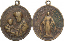 Francia - medaglia emessa nel XIX sec. con la raffigurazione di S. Giuseppe con bambino su un verso e la Beata Vergine Maria nimbata sull'altro - Ae -...