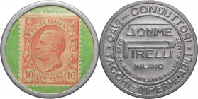 Regno d'Italia - Gettone pubblcitario della ditta Pirelli con francobollo da 10 centesimi 

SPEDIZIONE IN TUTTO IL MONDO - WORLDWIDE SHIPPING