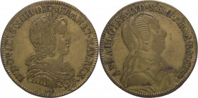Francia - Luigi XIV (1643-1715) - gettone 1643-1665 circa; D/ .LVDOVICVS. XIIII. D. G. FRAN. ET. NAV. REX., busto corazzato a destra; R/ ANNA . REGINA...