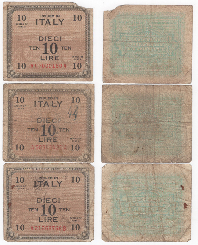 Italia - Occupazione degli Alleati - Allied Military Currency - lotto di 3 banco...