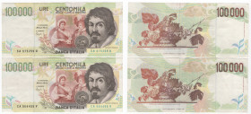 Repubblica Italiana (dal 1946) - monetazione in lire (1946-2001) - Lotto di 2 banconote da 100.000 lire Caravaggio II tipo 

med.qSPL

SPEDIZIONE ...