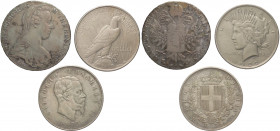 Lotto di 3 monete Mondiali composto da: Tallero di Convenzione di Maria Teresa; Dollaro "Peace"; 5 lire 1873 R (FALSO) - metalli vari 

med.mBB 

...