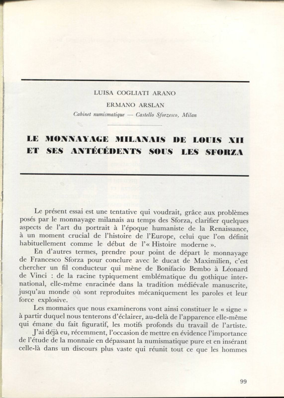 ARSLAN e. - ARANO COGLIATI L. - Le monnayage milanais de Louis XII et ses antede...