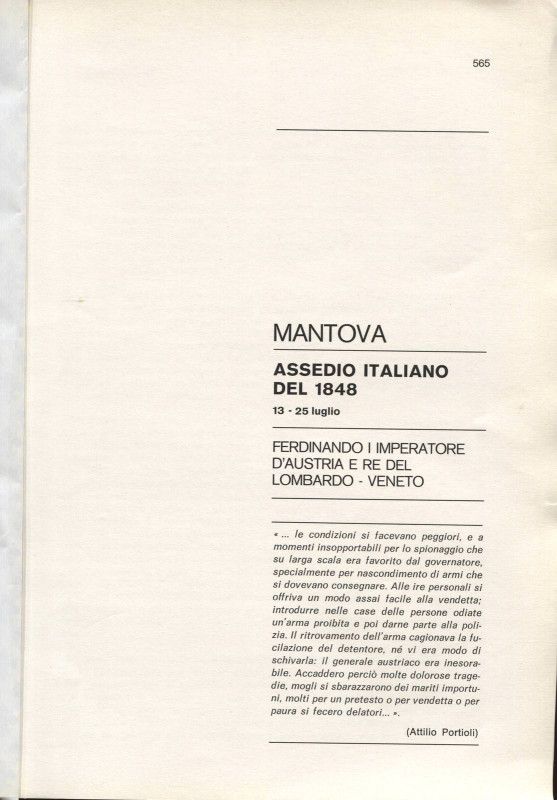 TRAINA M. - MANTOVA. Assedio italiano del 1848. pp. 565 - 581, tav. e ill. nel t...