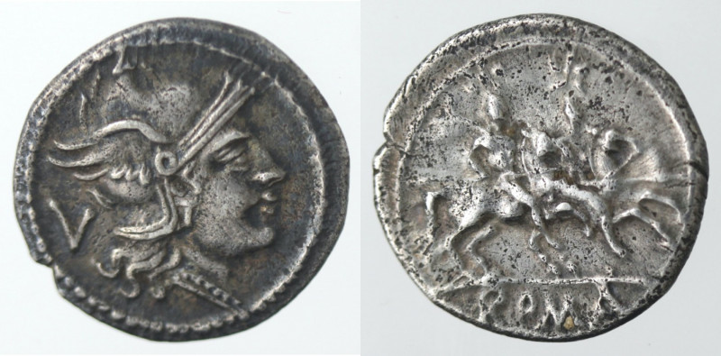 Repubblica Romana. Quinario anonimo. Ag. dopo il 211 a.C. D/ Testa di Roma Verso...