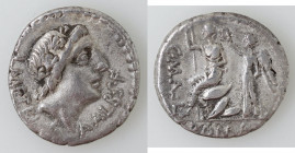 Repubblica Romana. Gens Caecilia. L. Caecilius Metellus, C. Poblicius Malleolus and A. Postumius Sp.f. Albinus. 96 a.C. Denario. Ag. D/ Testa laureata...