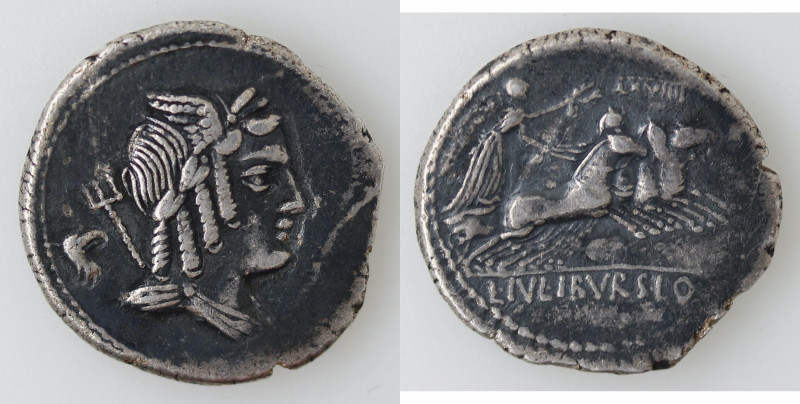 Repubblica Romana. Gens Julia. Lucius Julius Bursio. 85 a.C. Denario. Ag. D\ Tes...