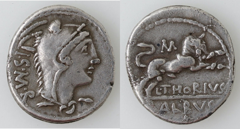 Repubblica Romana. Gens Thoria. L. Thorius Balbus. ca. 105 a.C. Denario. Ag. D/ ...