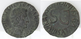 Impero Romano. Augusto. 27 a.C. - 14 d.C. Asse. Ae. D/ CAESAR AVGVSTVS TRIBVNIC POTEST. Testa a destra. R/ C ASINIVS GALLVS III VIR AAA FF intorno ad ...
