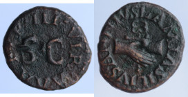 Impero Romano. Augusto. 27 a.C-14 d.C. Quadrante. Ae. D/ LAMIA SILIVS A NNIVS Due mani giunte con caduceo. R/ AAA F F IIIVIR intorno a grande SC. RIC ...