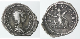 Impero Romano. Plautilla, moglie di Caracalla, deceduta nel 212 d.C. Denario. Ag. D/ PLAVTILLA AVGVSTA. Busto drappeggiato a destra. R/ VENVS VICTRIX....
