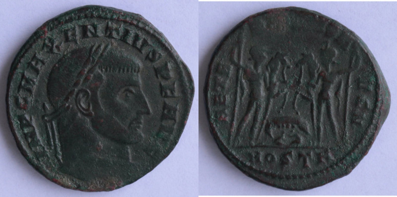 Impero Romano. Massenzio. 306-312 d.C. Follis. Ae. Ostia. D/ IMP C MAXENTIVS PF ...