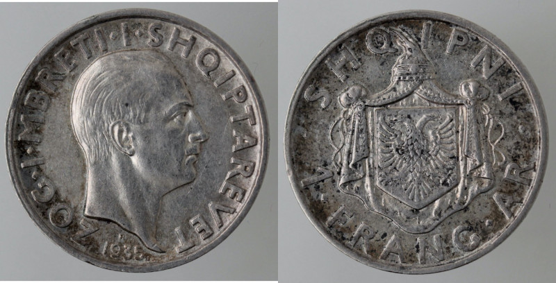 Monete Estere. Albania. Zog I. 1928-1939. Franga 1935. Ag. Km. 16. Peso gr.5,00....