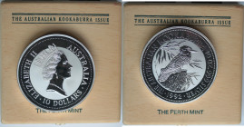 Monete Estere. Australia. Elisabetta II. 10 Dollari 1992. Kookaburra. Ag. Peso 312,00 gr. Diametro 75 mm. Proof. Segnetti al bordo. (8722)