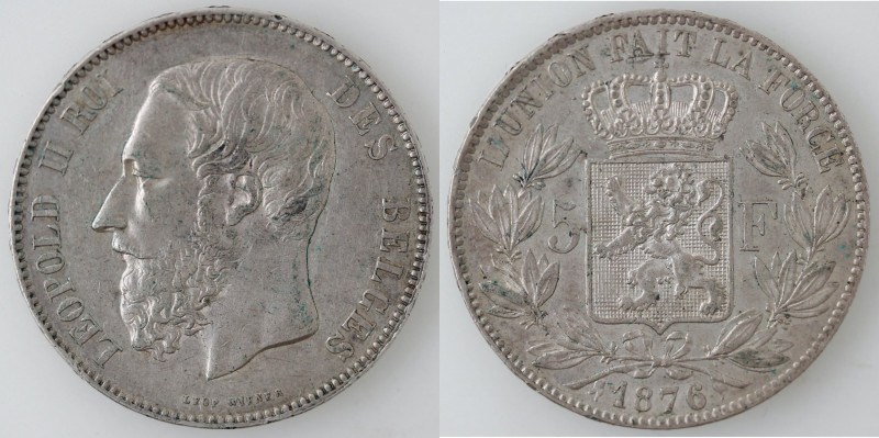 Monete Estere. Belgio. Leopoldo II. 1865-1909. 5 Franchi 1876. Ag. KM# 24. Peso ...