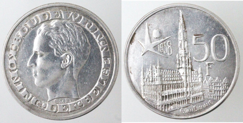 Monete Estere. Belgio. Baldovino I. 1951-1993. 50 franchi 1958. Ag. Km. 151.1. P...