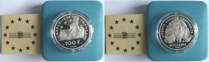 Monete Estere. Francia. 100 Franchi 1991. 395° anniversario nascita di Cartesio....