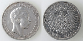 Monete Estere. Germania-Prussia. Guglielmo II. 1888-1918. 2 Marchi 1903 A. Ag. KM# 522. Peso gr. 11,02. Diametro 28 mm. BB. (8122)
