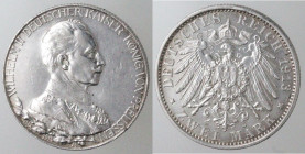 Monete Estere. Germania-Prussia. Guglielmo II. 1888-1918. 2 Marchi 1913. Ag. KM#533. Peso gr. 11,13. Diametro mm. 28. SPL. Fondi speculari. (5621)