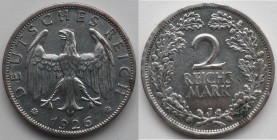 Monete Estere. Germania. Repubblica di Weimar. 2 Reichsmark 1926 J. Amburgo. Ag. KM# 45. Peso 9,88 gr. qBB. (8722)
