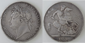 Monete Estere. Gran Bretagna. Giorgio IV. Corona 1821. Ag. KM# 680.1. Peso 27,65 gr. Diametro 37 mm. qBB. Colpetti al bordo. (8122)