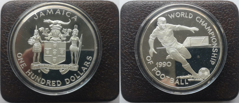 Monete Estere. Jamaica. 100 Dollari 1990. World Championship of Football. Ag. Pe...