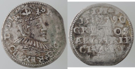 Monete Estere. Lituania. Sigismondo III. 1587-1632. 3 Groschen 1590. Riga. Ag. Iger R.90.1. Peso gr. 2,11. Diametro mm. 22. BB. (0922)