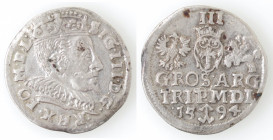 Monete Estere. Lituania. Vilnius. Sigismondo III. 1587-1632. 3 Groschen 1594. Ag. Iger V.94.1a. Peso gr. 2,41. Diametro mm. 21. SPL. (0922)