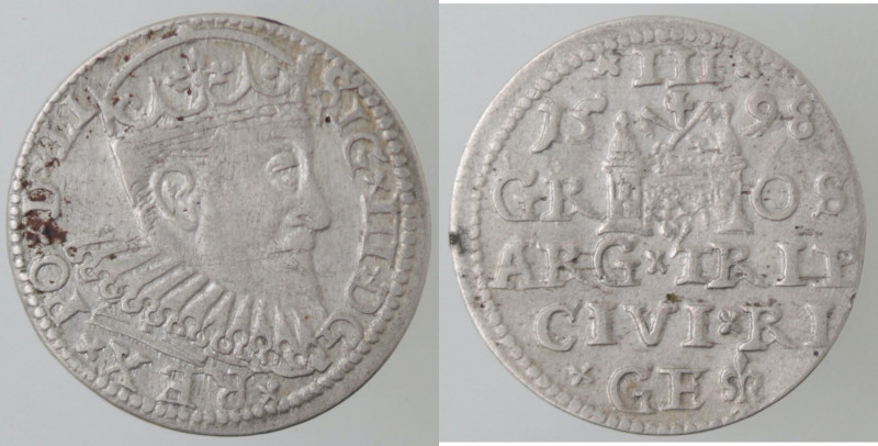 Monete Estere. Lituania. Sigismondo III. 1587-1632. 3 Groschen 1598. Riga. Ag. I...