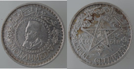 Monete Estere. Marocco. Mohammed V. 1955-1961. 500 franchi 1956. Ag. Y 54. Peso 22,56 gr. SPL. Colpetto al bordo. (7822)