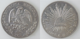 Monete Estere. Repubblica del Messico. 8 Reals 1894 A.M. Citta'del Messico. Ag. KM# 377. Peso 27,07 gr. Diametro 38.9 mm. qFDC. (6222)